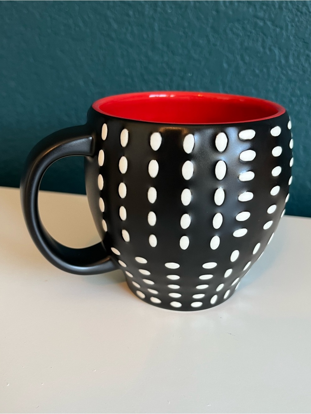 Starbucks 2008 Mug Black & White Dots Red Interior